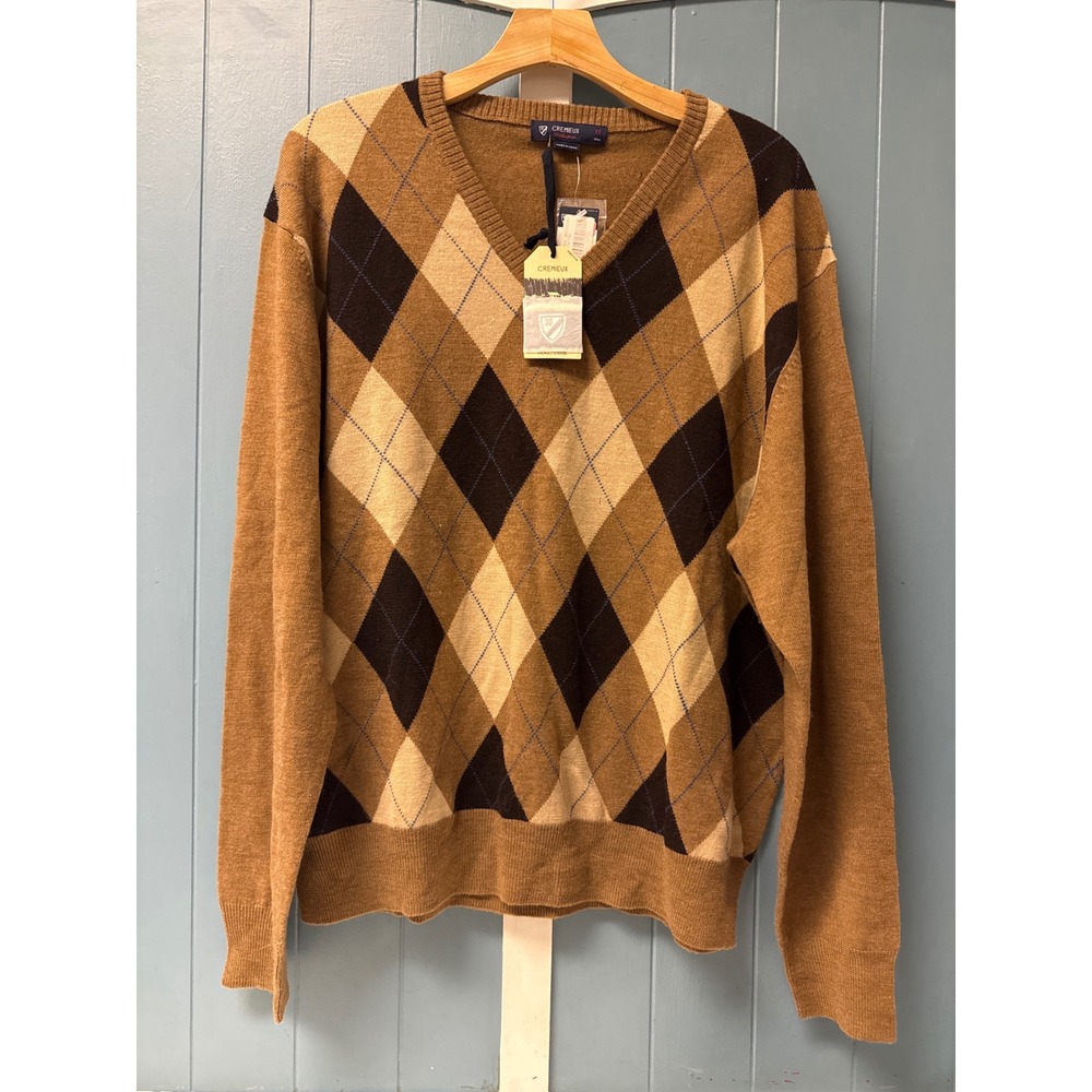 Cremieux‎ Indigo Lodge Mens Argyle Sweater V Neck Brown Black Size XL